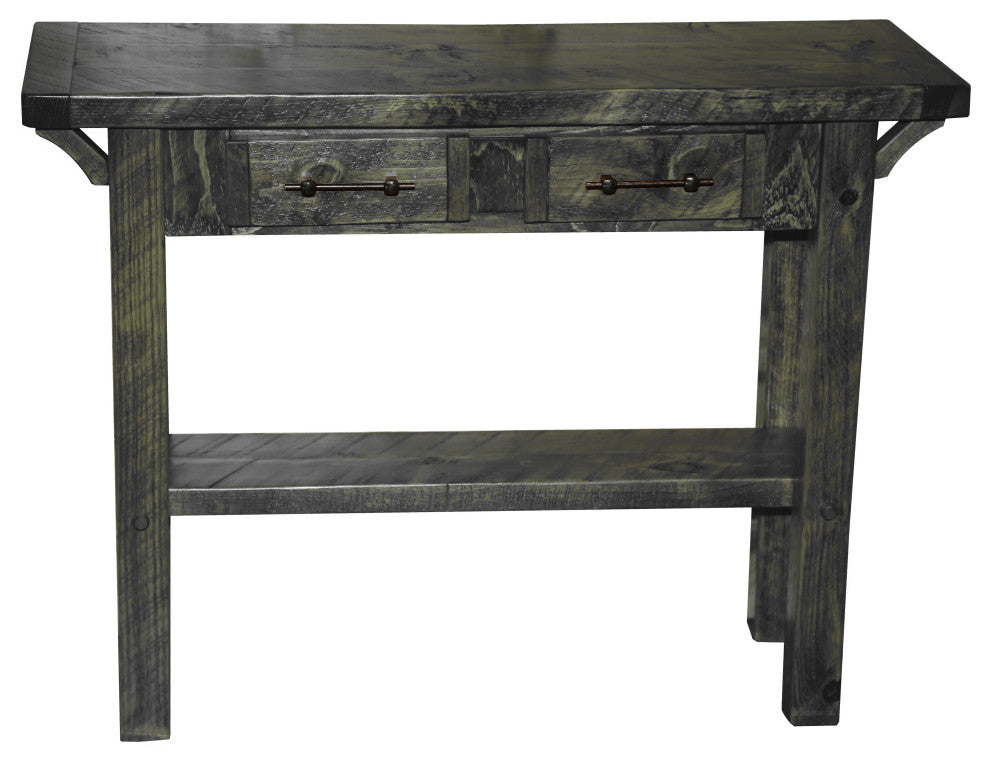Barnwood Style Timber Peg 2-Drawer Sofa Table, Weathered Slate
