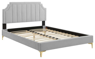 Sienna Performance Velvet Twin Platform Bed, Light Gray