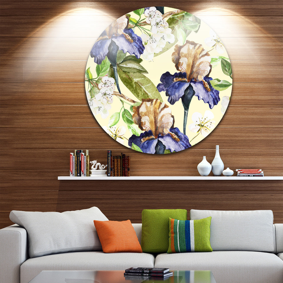 Seamless Flowers Vector Art, Floral Disc Metal Artwork, 36"