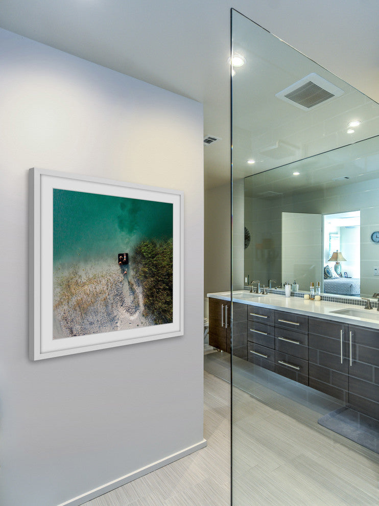 "Aqua Lake Chill" Framed Print by Karolis Janulis