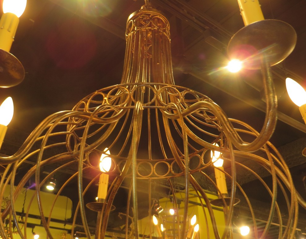 Bronze Iron French Basket Candle Chandelier, Romantic Country Cottage Globe