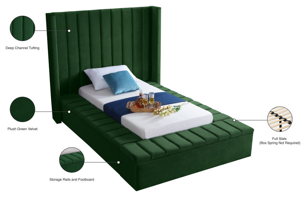 Kiki Velvet Bed, Green, Twin
