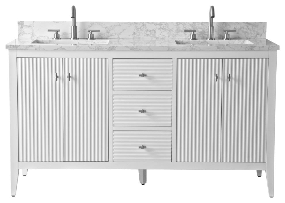 Vanity Art Freestanding Vanity, White, 60", Double Sink, Brushed Nickel