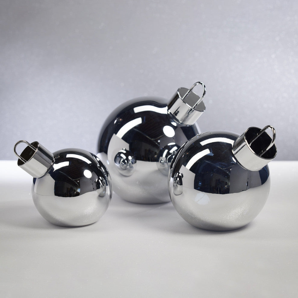 LED Oversized 7.75" Silver Glass Ball Ornament