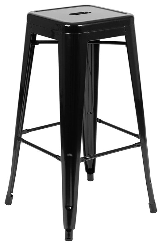 30" Metal Indoor Bar Stool, Stackable Set of 4, Black