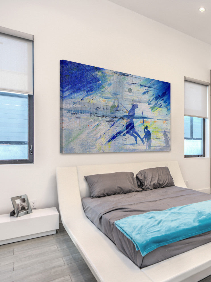 "Beach Volleyball" Painting Print on Wrapped Canvas, 18"x12"