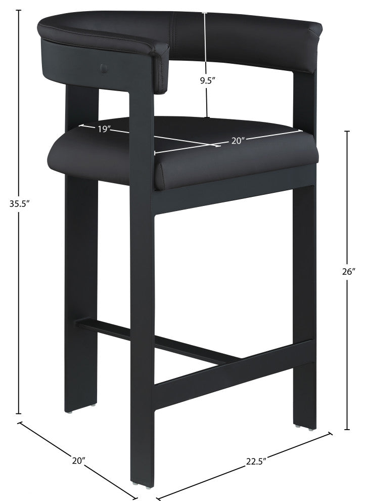 Romeo Upholstered Counter Stool, Set of 2, Black, Vegan Leather, Matte Black
