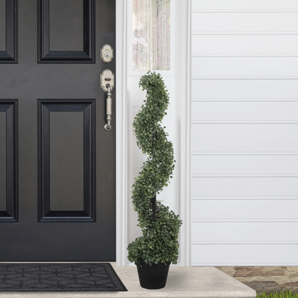 3' Artificial Two-Tone Boxwood Spiral Topiary Tree With Round Pot Unlit