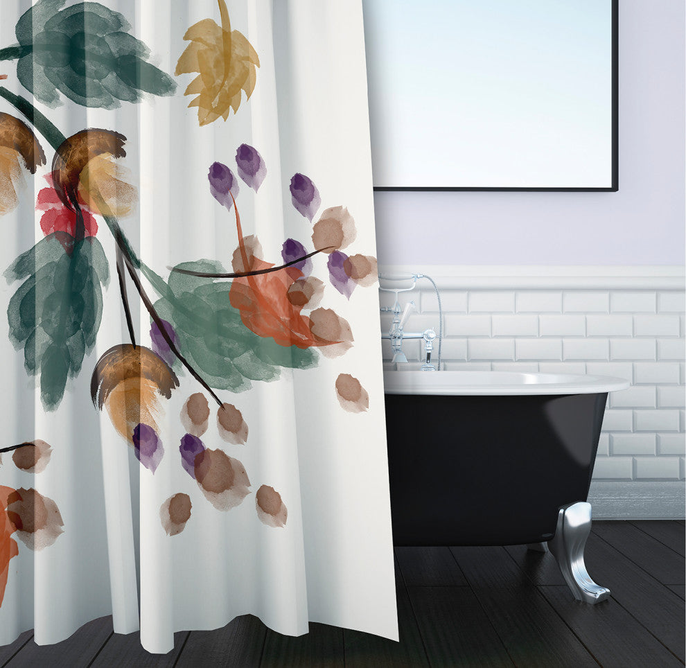 70"Wx73"L Colorful Leaves Shower Curtain, Orange