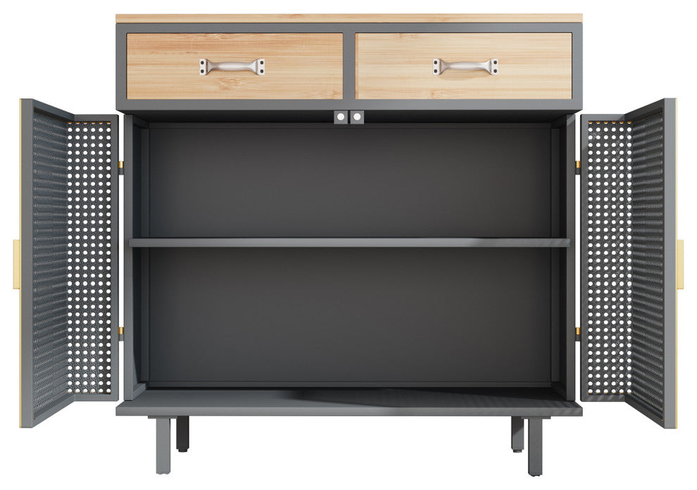 32" Tall Metal 2-door Accent Cabinet with 2-drawer, Dark Gray