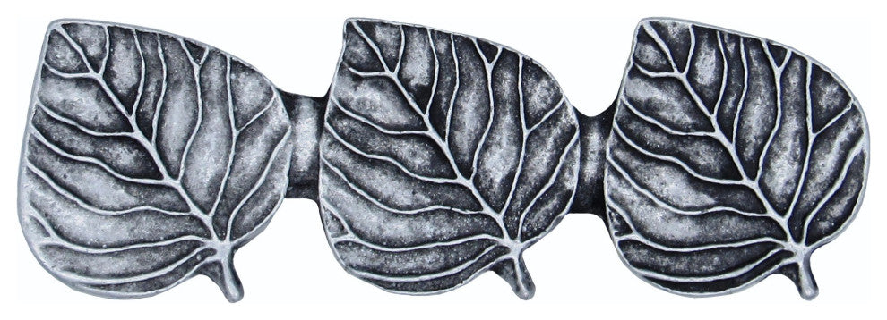 Triple Aspen Leaf Cabinet Pull, Pewter