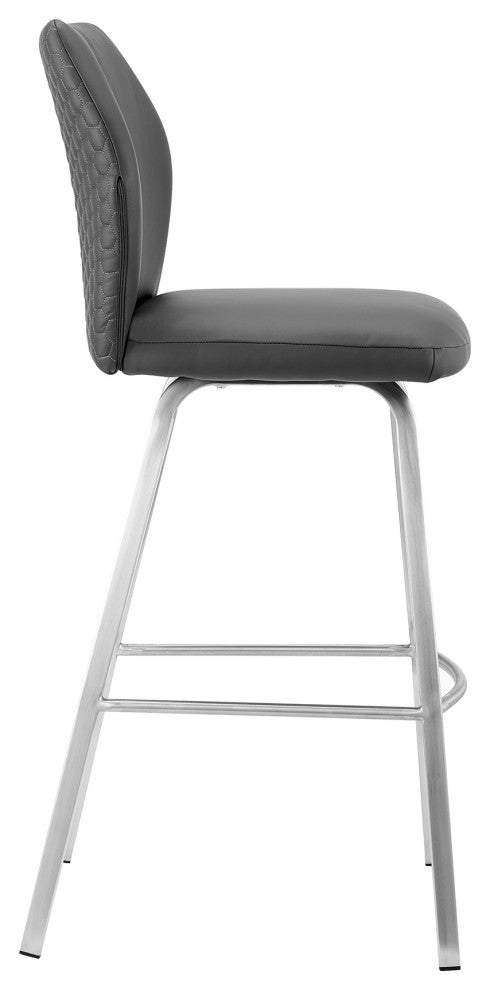 Tandy Gray Faux Leather and Brushed Stainless Steel 26" Counter Stool