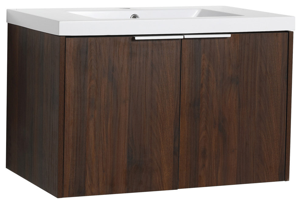 Wood Wall-Mounted Bathroom Vanity Set with Integrated Culture Marble Sink, 30 In