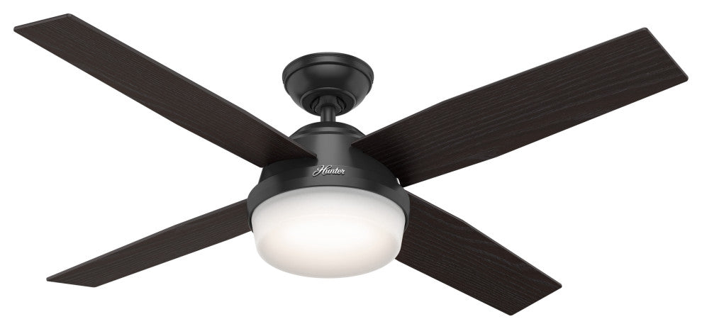 Hunter Fan Company 52" Dempsey Damp Matte Black Ceiling Fan With Light/Remote