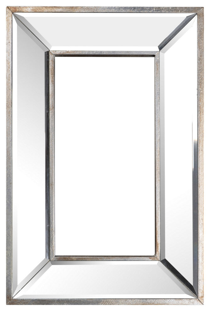 Benzara BM286094 12 x 18" Wall Mount Accent Mirror, Antique Silver Wood Frame