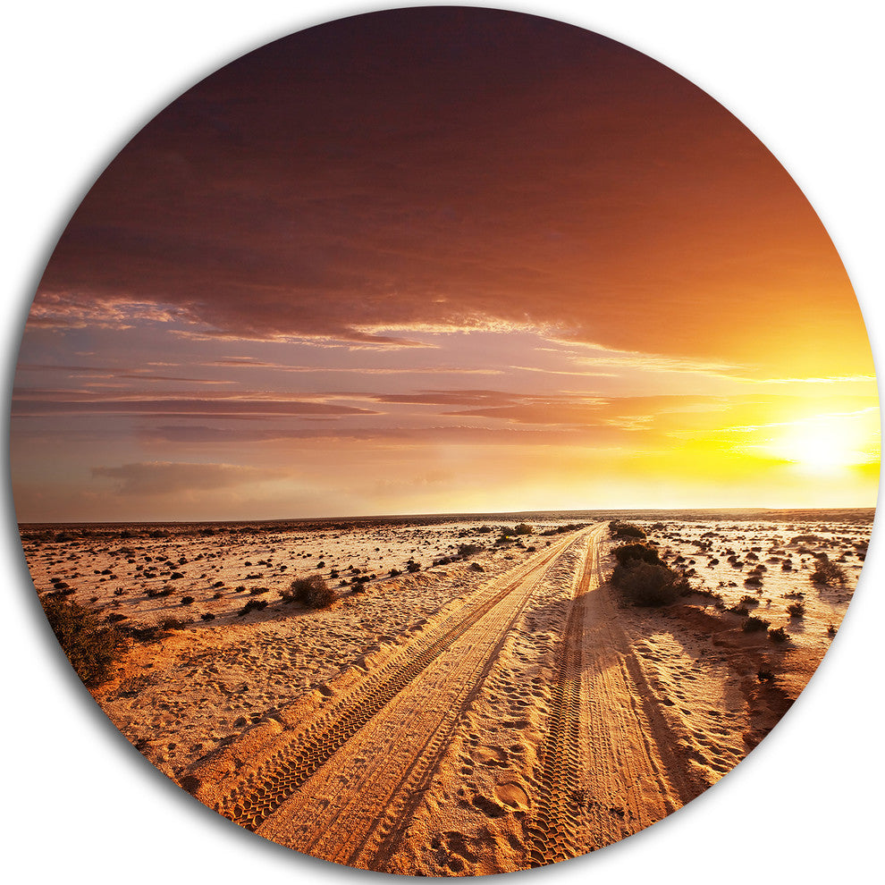 Off-Road In Desert At Sunset, Landscape Disc Metal Wall Art, 23"