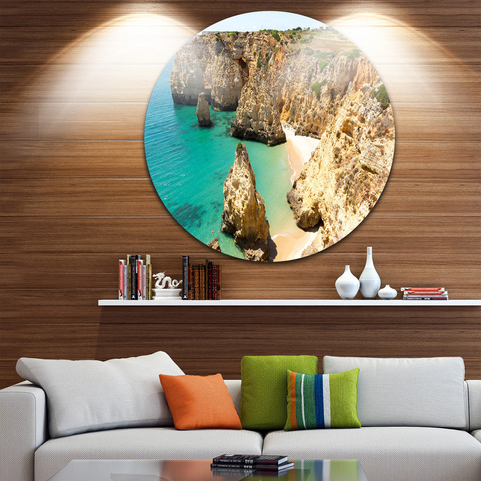 Rocky And Rough Portugal Bay, Seashore Round Wall Art, 36"