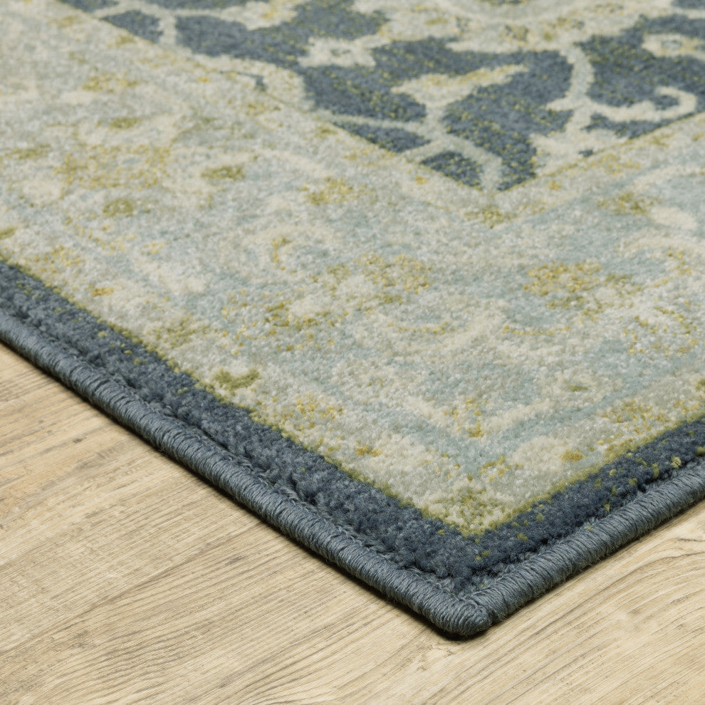 Bastian Center Medallion Teal Blue/ Ivory Indoor Area Rug, Teal, 7'10"x10'