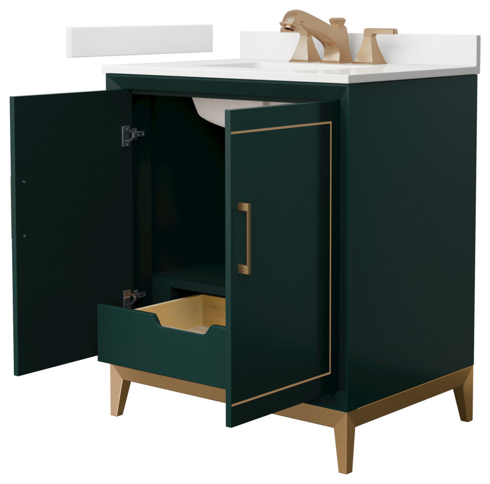 Marlena 30" Green Single Vanity, Quartz Top, 3-Hole, Bronze Trim