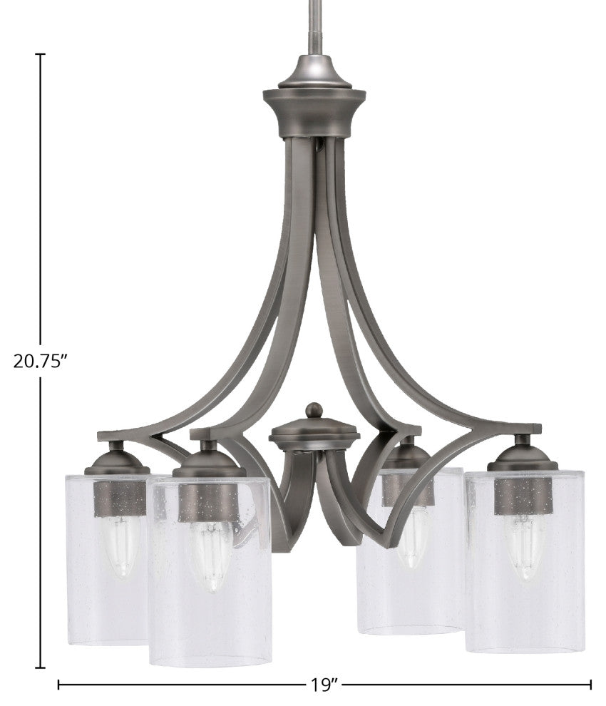 Zilo Downlight, 4 Light, Chandelier, Graphite Finish, 4" Clear Bubble Glass