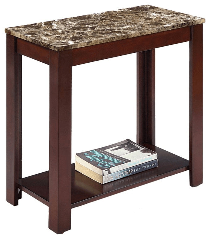 24" Brown Faux Marble End Table With Shelf