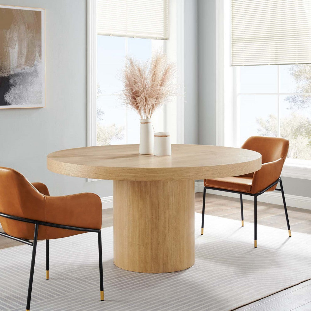 60 Inch Dining Table, Brown Oak, Round
