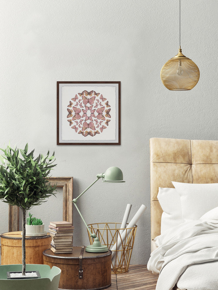 "Pink Butterfly Circles" Framed Painting Print, 32"x32"