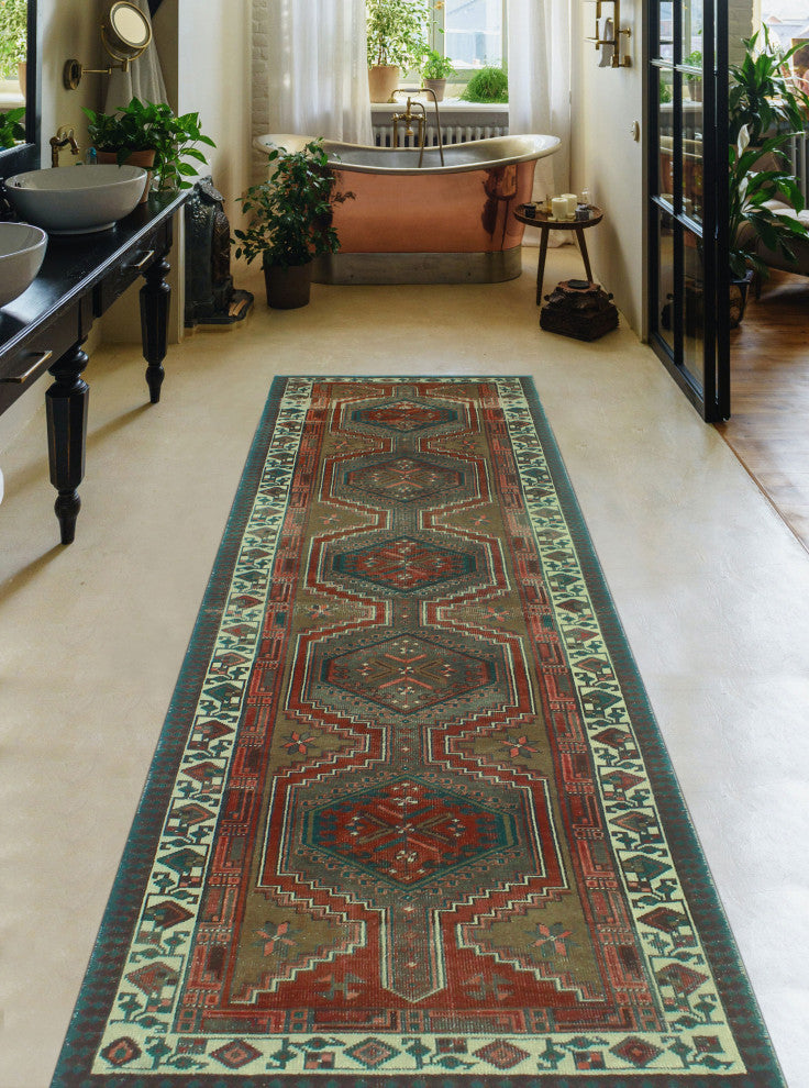 Fine Vintage Distressed Nadide Brown/Ivory Runner, 3'4x10'6