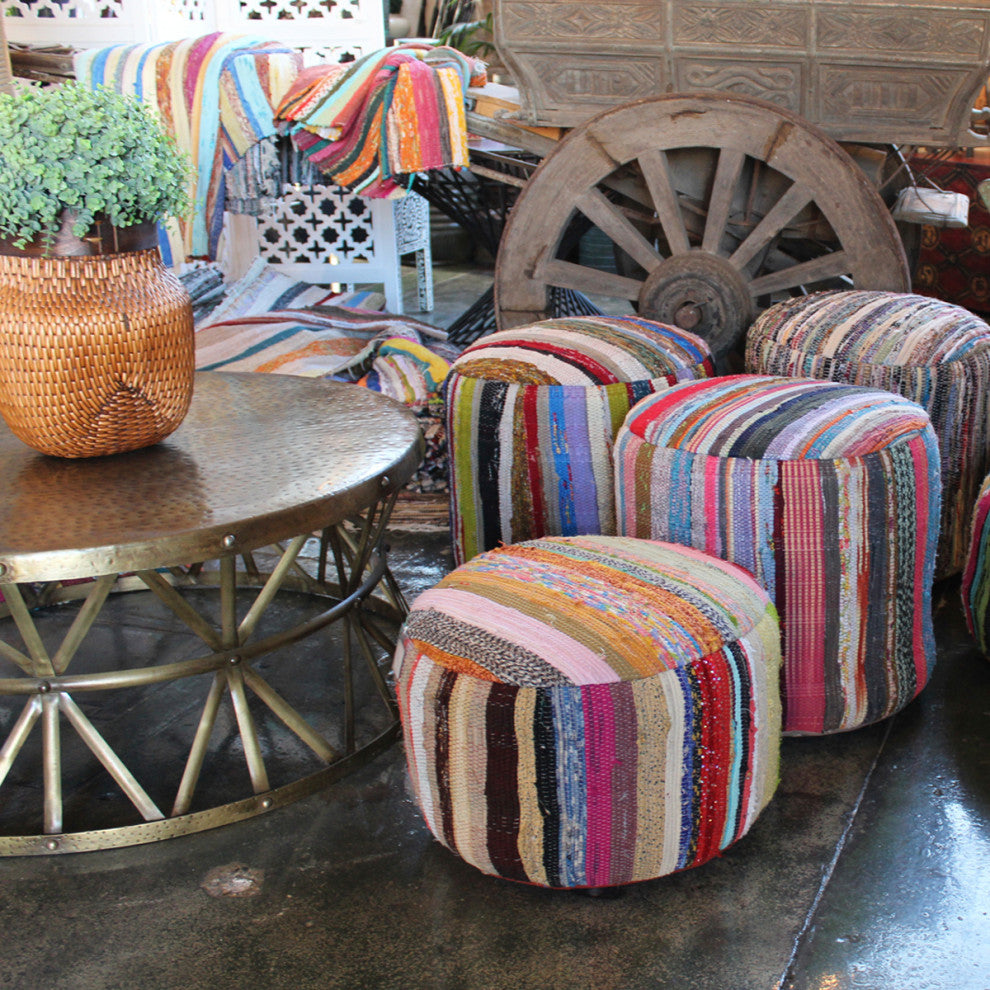 Nandita Colorful Sari Rug Pouf Ottoman