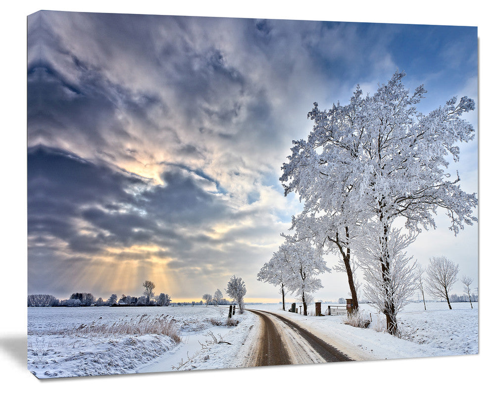 Cloudscape in White Winter Terrain, Landscape Canvas Art Print, 60"x28"
