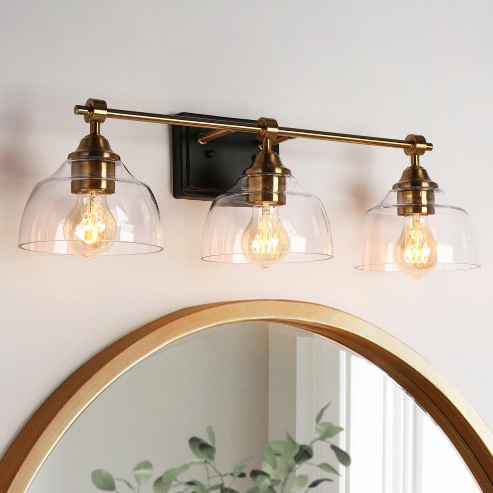 LNC 24.4" 3-Light Matte Black and Polished Gold Modern Bathroom Vanity Light