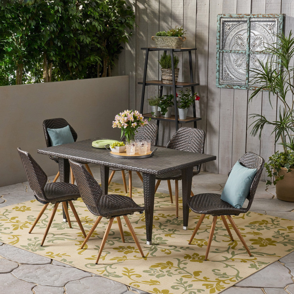 GDF Studio 7-Piece Jihan Outdoor Wicker Dining Set, Multibrown