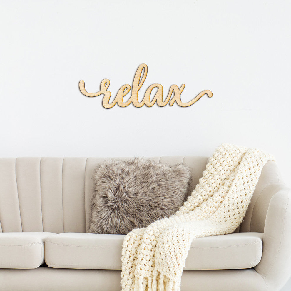 Relax Script Wood Word Wall Art Sign Unfinished, 24"x8"