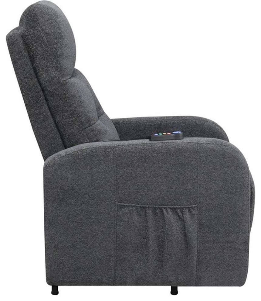 Maklaine Tufted Fabric Upholstered Power Lift Recliner in Charcoal