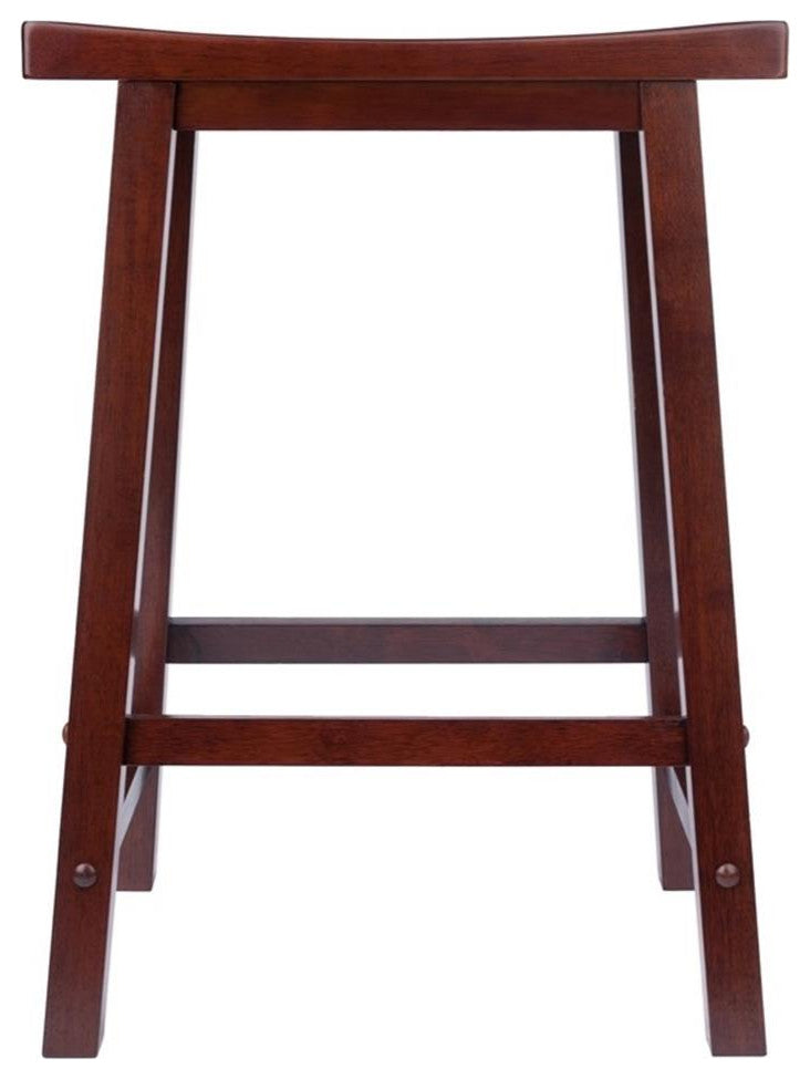 Bowery Hill 24" Contemporary Saddle Seat Solid Wood Counter Stool in Walnut