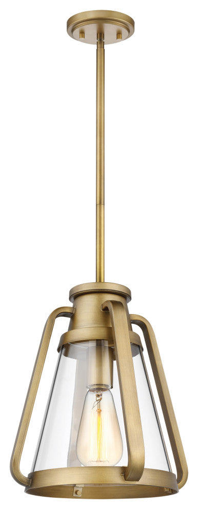Everett 1-Light 10-Inch Pendant, Natural Brass With Clear Glass
