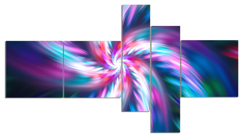 Dancing Multi Color Fractal Flower, Floral Canvas Art Print, 60"x32", 5 panels