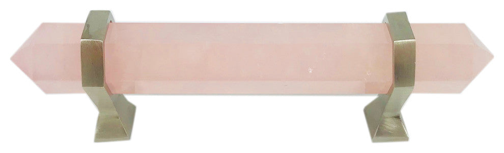 Rose Quartz Drawer Pull 6" Closet Pull , Satin Nickel