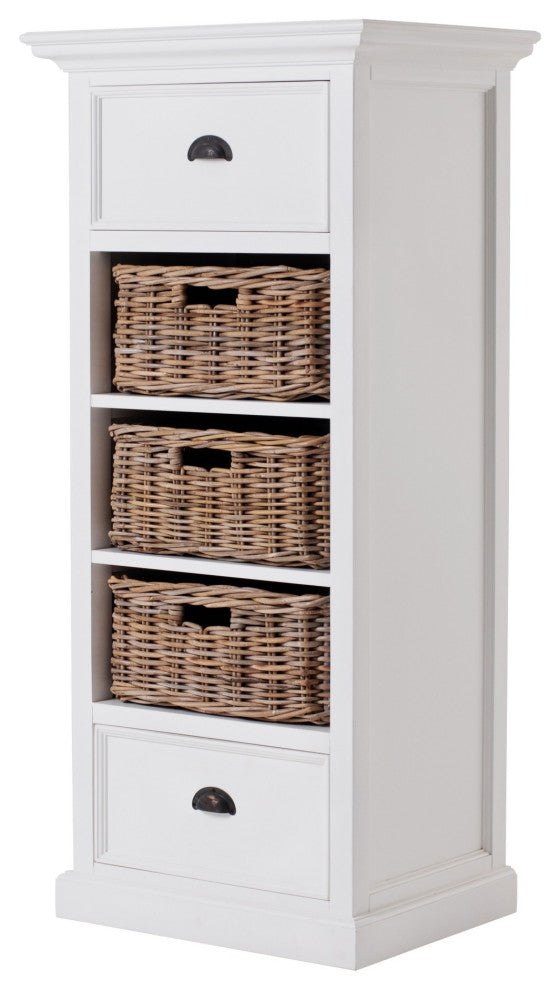 Classic White Storage Cabinet With Basket Set