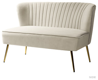 Velvet Tufted Loveseat Sofa With Golden Base, Tan