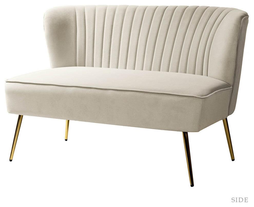 Velvet Tufted Loveseat Sofa With Golden Base, Tan