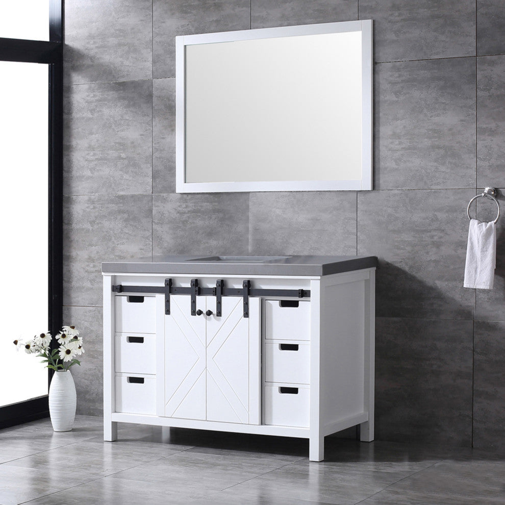 Marsyas 48" Single Vanity Cabinet Gray Quartz Top Square Sink, 44" Wall Mirror