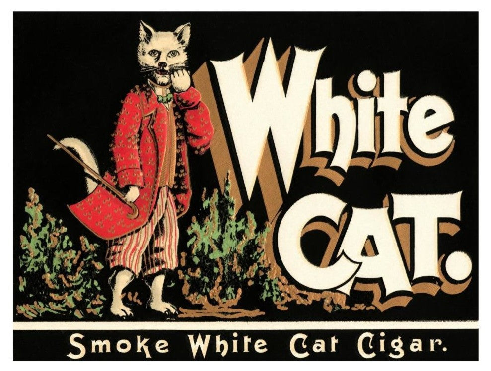 "White Cat Brand Cigars" Digital Paper Print by Vintage Booze Labels, 32"x25"