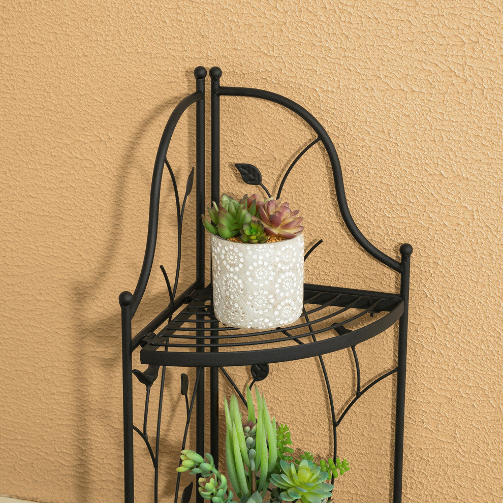 52"H 4-Tiered Metal Corner Shelf Plant Stand, Black
