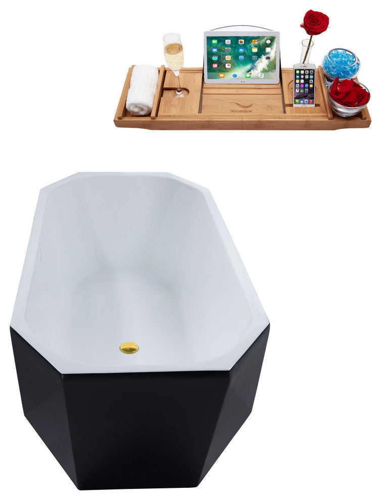 63" Streamline N634GLD Freestanding Tub and Tray With Internal Drain