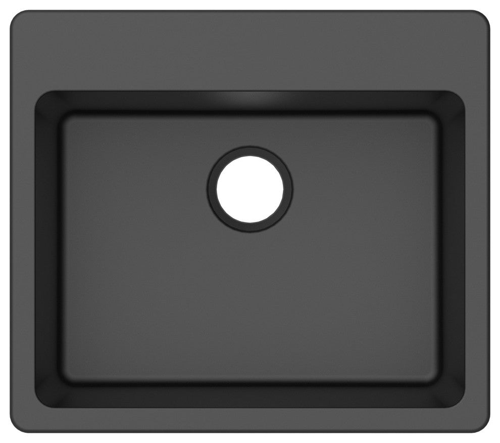 Winpro Dual-Mount Kitchen Sink, Single Bowl, Granite Quartz, 25", Black