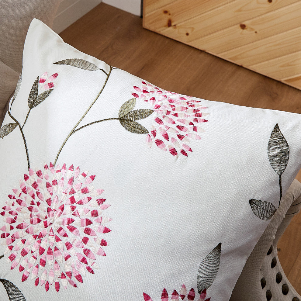Embroidery Canvas Pillow Cover 2 Piece Set, Burgundy, 20" X 20"