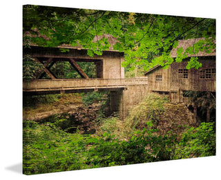 "Cedar Mill and Covered Bridge" Painting Print on Canvas