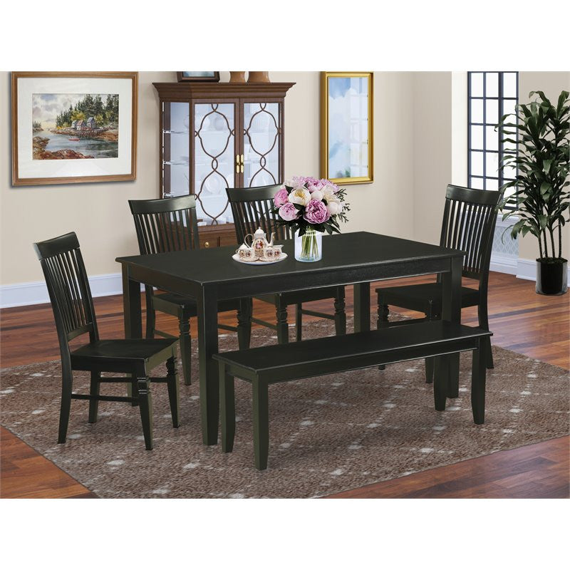 Duwe6-Blk-W, 6-Piece Set, Table and 4 Chairs Coupled With Bench