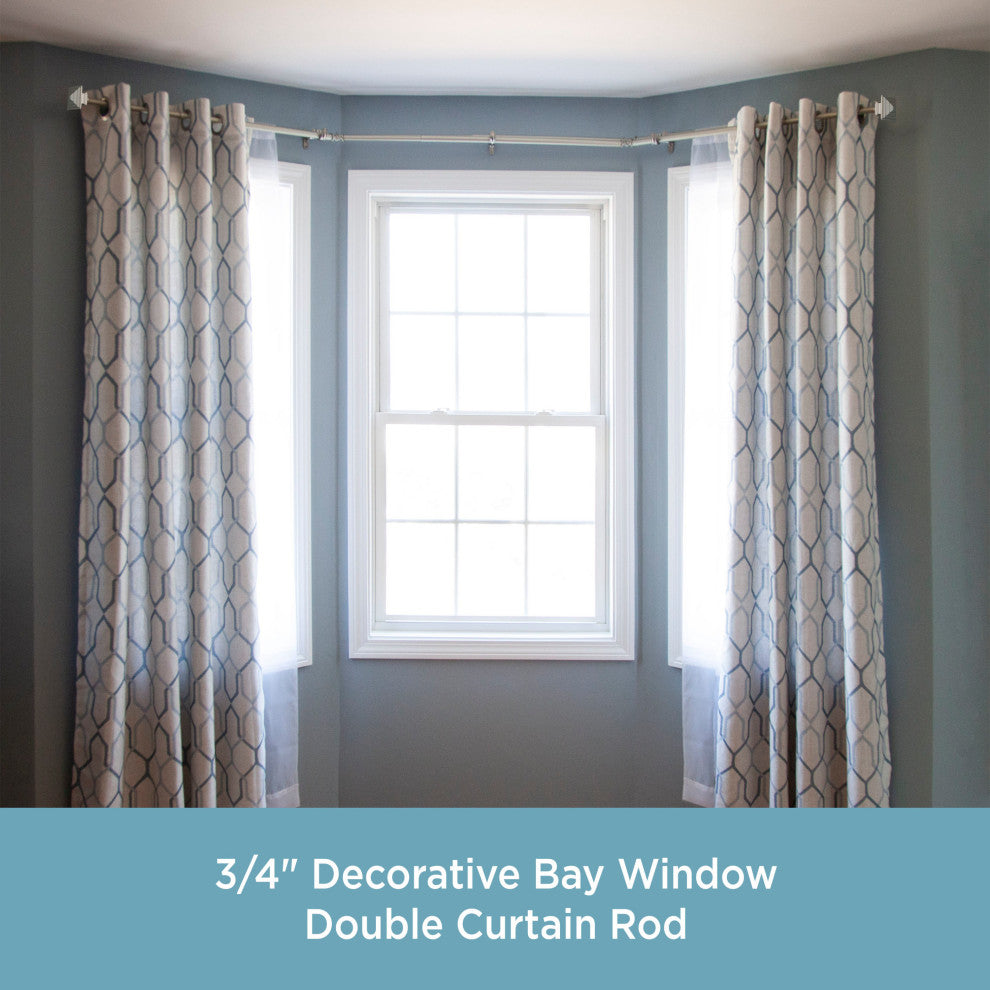 KenneyÂ® Mission 3/4" Decorative Bay Window Double Curtain Rod, Brushed Nickel